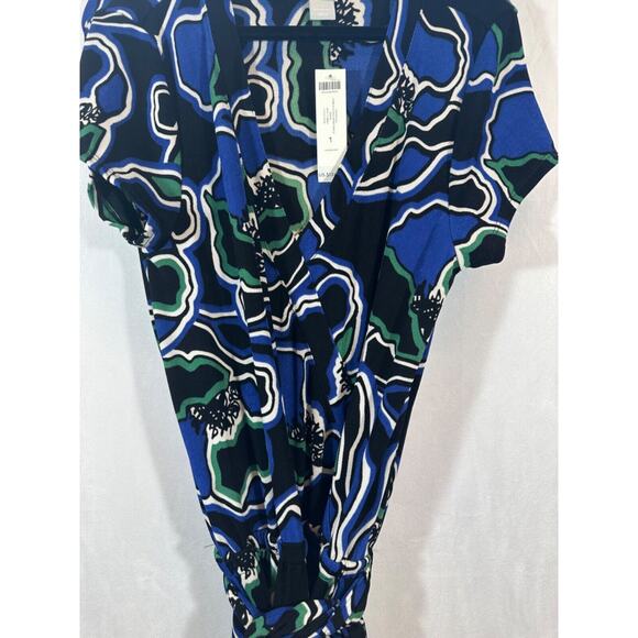 NEW Chico’s Travelers Wrap Dress Rich Cobalt 8/10 Stencil Floral $139 Flora A58 - Picture 2 of 7